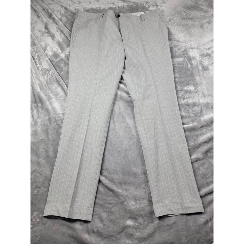 H&M Skinny Fit Cropped cuffed Dress‎ Pants Gray white striped Womens 38 NEW